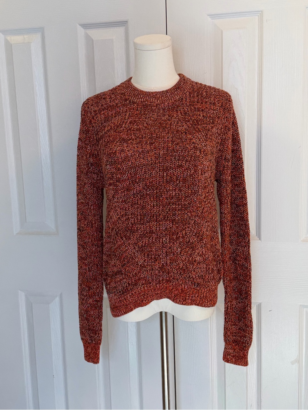 H&M BASIC Rust Orange Multicolor Marled Knit Sweater Size M Cozy Fall